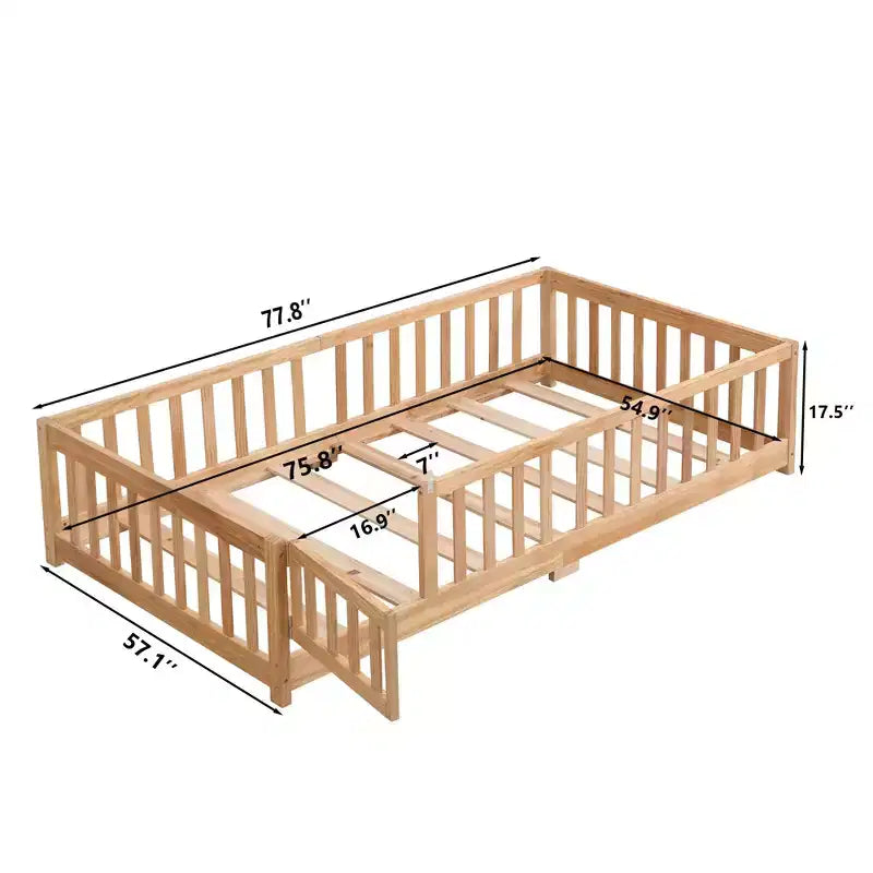 Lit au sol pleine grandeur pour tout-petits avec porte pour enfants, lit Montessori maison moderne avec clôture