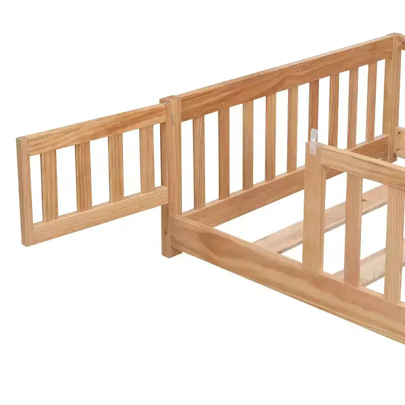 Lit au sol pleine grandeur pour tout-petits avec porte pour enfants, lit Montessori maison moderne avec clôture
