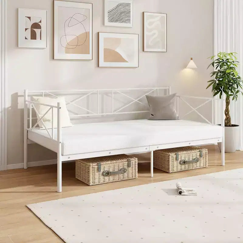 Lit de repos en métal, format jumeau, lit plateforme moderne avec support à lattes métalliques robustes