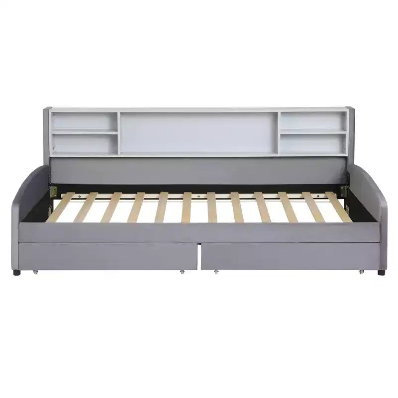 Cadre de lit de repos double avec 2 tiroirs de rangement et rangement latéral, revêtement en velours