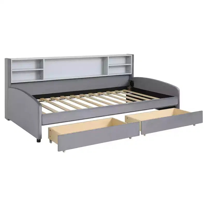 Cadre de lit de repos double avec 2 tiroirs de rangement et rangement latéral, revêtement en velours