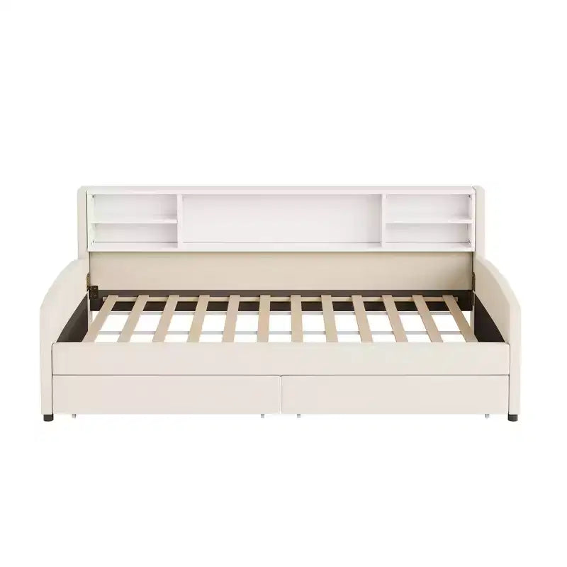 Cadre de lit de repos double avec 2 tiroirs de rangement et rangement latéral, revêtement en velours