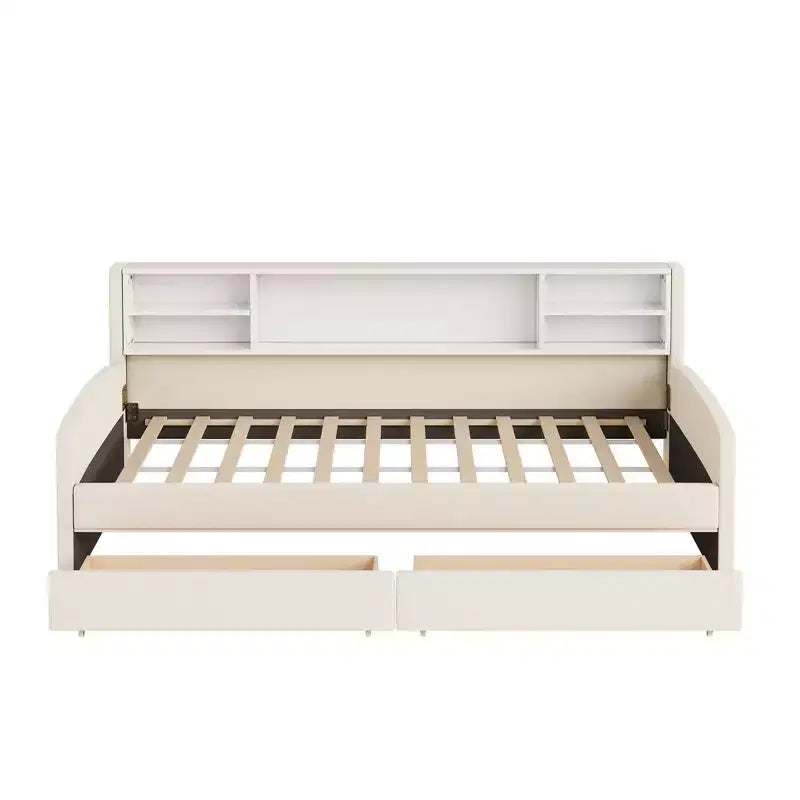 Cadre de lit de repos double avec 2 tiroirs de rangement et rangement latéral, revêtement en velours