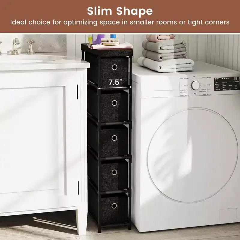 Commode étroite à 5 tiroirs, kits anti-basculement, commode de rangement en tissu peu encombrante