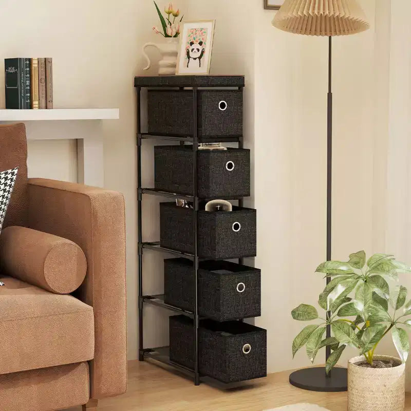 Commode étroite à 5 tiroirs, kits anti-basculement, commode de rangement en tissu peu encombrante