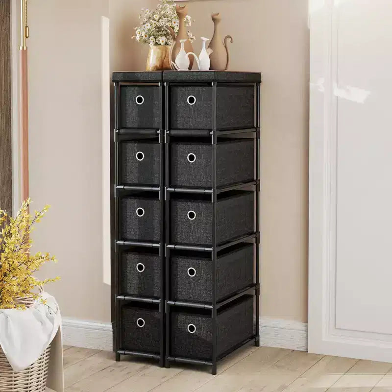 Commode étroite à 5 tiroirs, kits anti-basculement, commode de rangement en tissu peu encombrante