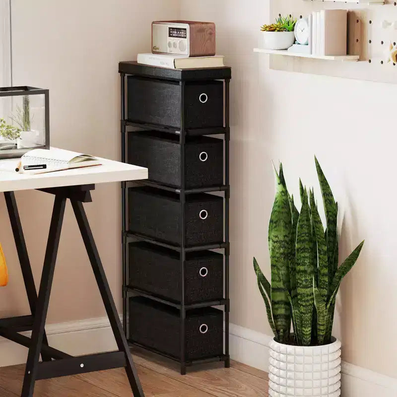 Commode étroite à 5 tiroirs, kits anti-basculement, commode de rangement en tissu peu encombrante