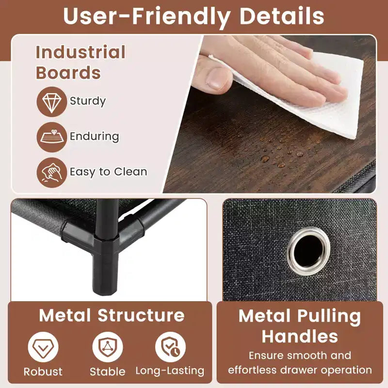 Commode étroite à 5 tiroirs, kits anti-basculement, commode de rangement en tissu peu encombrante