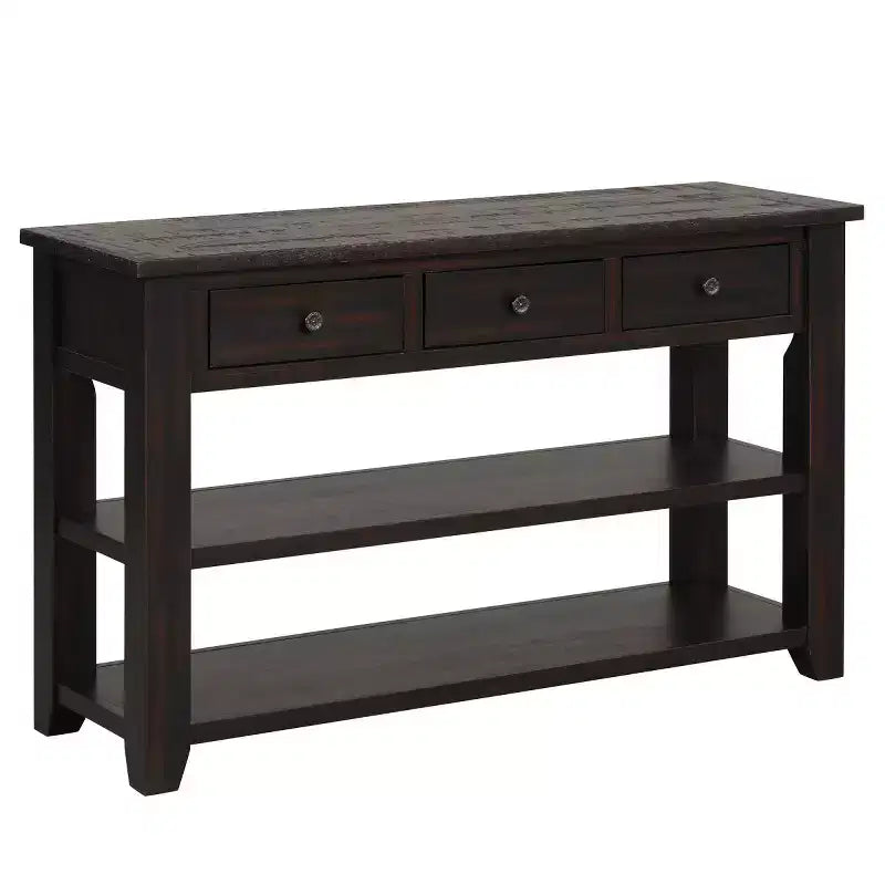 Console vintage de 122 cm avec rangements, table de canapé moderne avec plateau en bois massif pour entrée, salon ou couloir