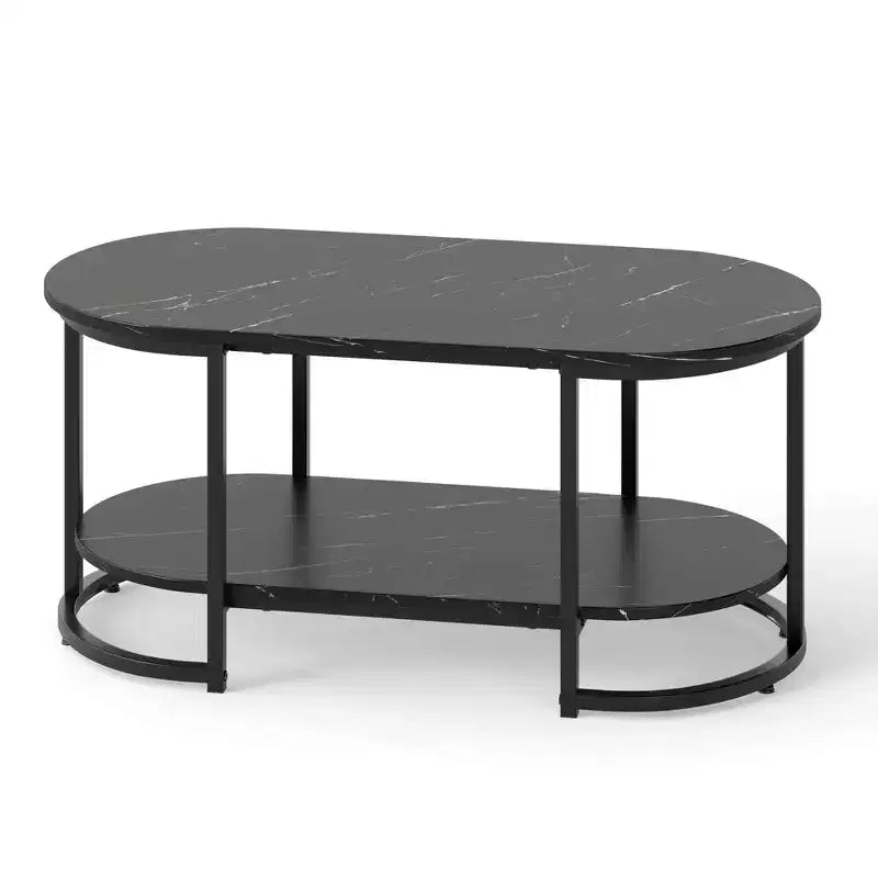 Table basse en marbre blanc, table d'appoint moderne à 2 niveaux avec étagère de rangement ouverte