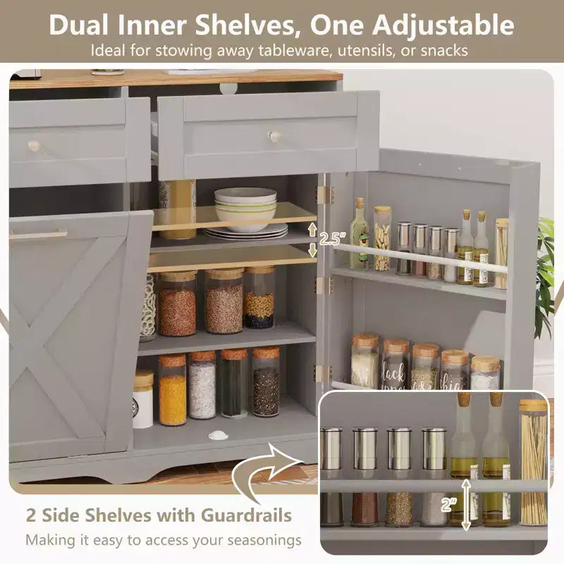 Meuble Poubelle Inclinable avec Prises, 2 Tiroirs, Étagère Réglable et Kit Anti-Basculement