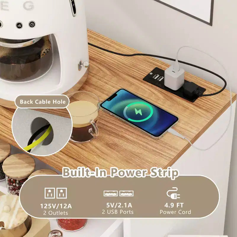 Meuble Poubelle Inclinable avec Prises, 2 Tiroirs, Étagère Réglable et Kit Anti-Basculement