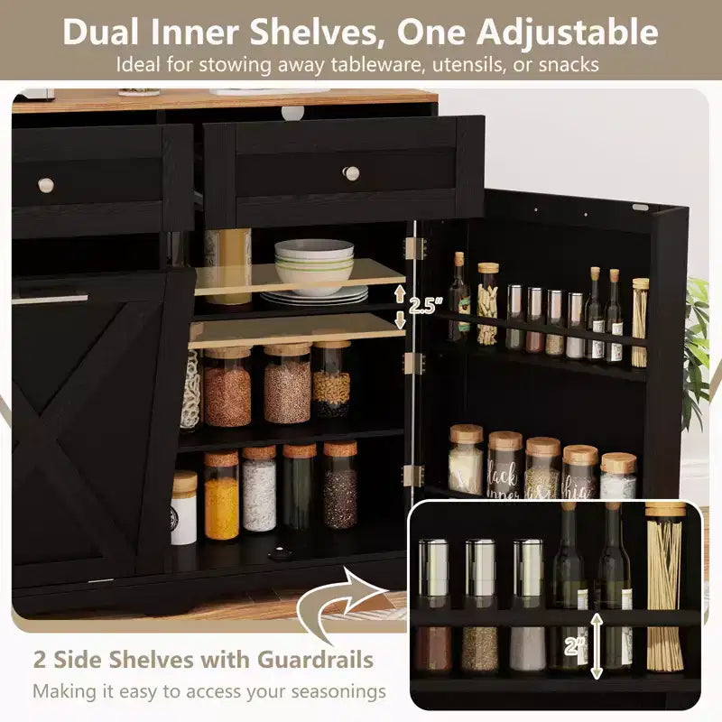 Meuble Poubelle Inclinable avec Prises, 2 Tiroirs, Étagère Réglable et Kit Anti-Basculement